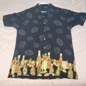 Hawaiian Shirt Medium Bowling Aloha Beer Bottles